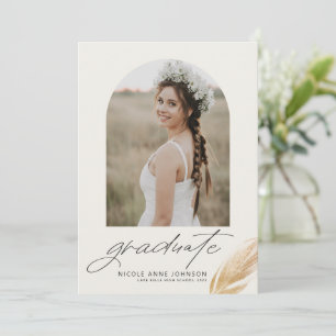 Faire-part Boho Gold Parties scintillant Feather Photo Gradua