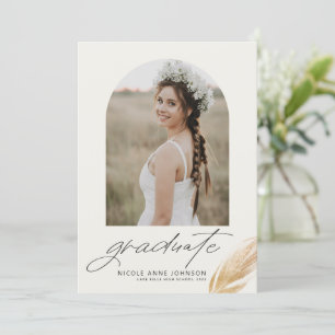 Faire-part Boho Gold Parties scintillant Feather Photo Gradua
