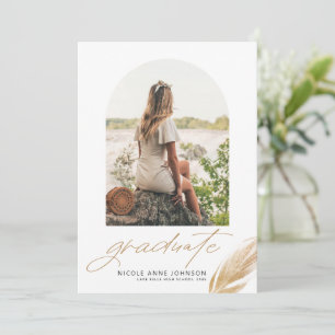 Faire-part Boho Gold Parties scintillant Feather White Photo 