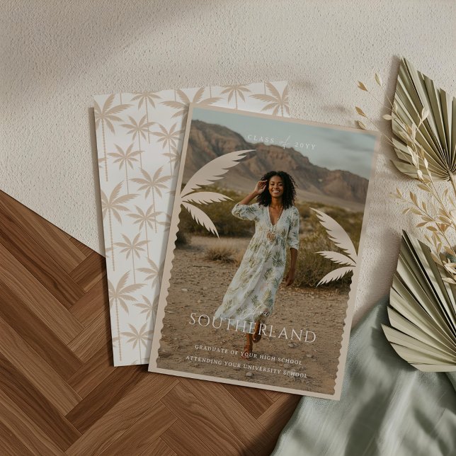 Faire-part Boho Retro Tropical Palm Tree Graduation Photo (Boho Retro Tropical Palm Tree Graduation Photo Announcement)