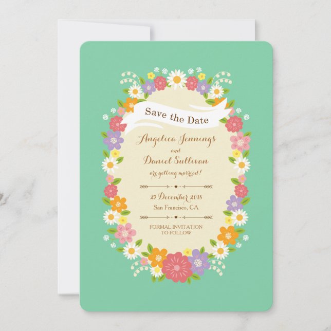 Faire-part Boho Rustic Floral Wreath Mariage (Monnaie) (Devant)