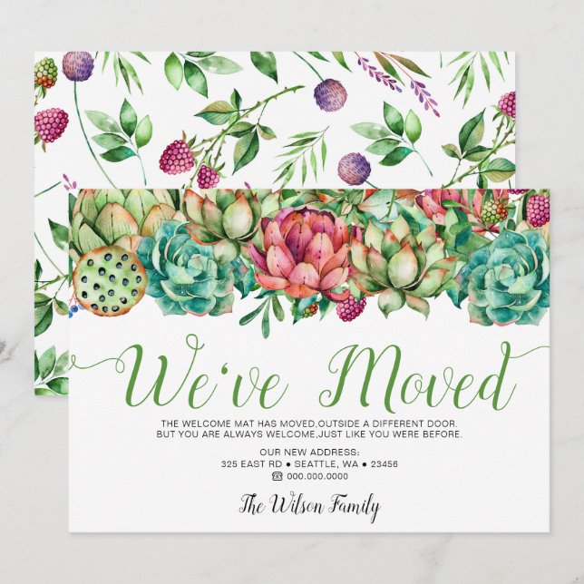 Faire-part Boho rustique Cactus succulent nous avons déplacé  (Devant / Derrière)