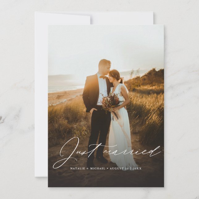 Faire-part Boho Script Just Marié Elopement Mariage Photo (Devant)