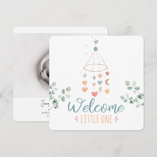 Faire-part Boho Simplicity Welcome Little One Baby (Devant / Derrière)