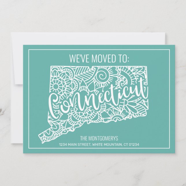 Faire-part Boho Turquoise Floral Connecticut State Moving (Devant)