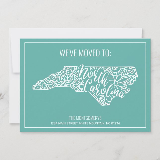 Faire-part Boho Turquoise Floral Nord Carolina State Moving (Devant)