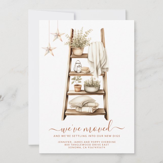 Faire-part Boho Watercolor Plante Shelf Moving (Devant)