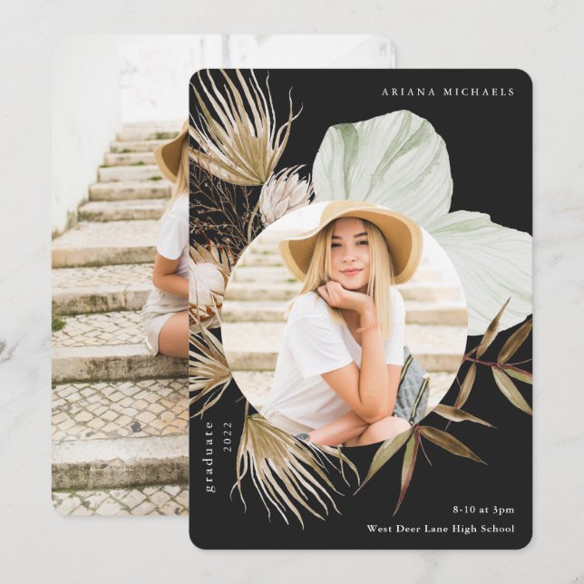 Faire-part Boho Wreath Deux Diplômes Photo (Devant / Derrière)