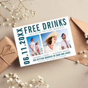 Faire-part Boissons gratuites Deux photos Mariage de plage En