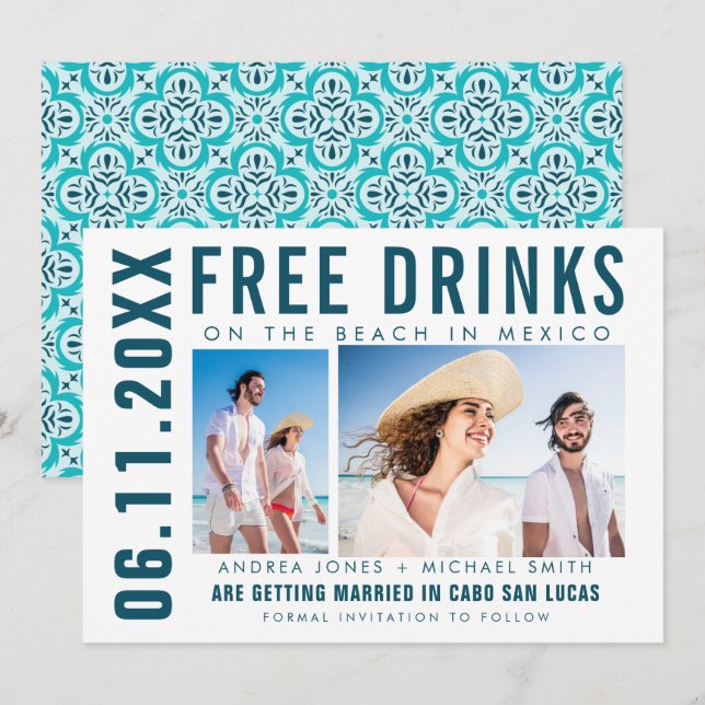 Faire-part Boissons gratuites Photo Mexico Beach Wedding (Devant / Derrière)