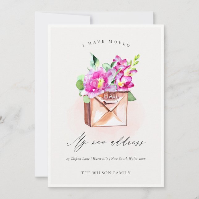 Faire-part Boîte aux lettres florale rose élégante et vive Je (Devant)
