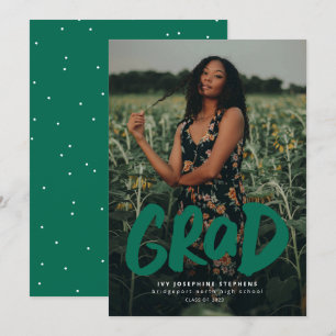 Faire-part Bold grad modern green one photo graduation