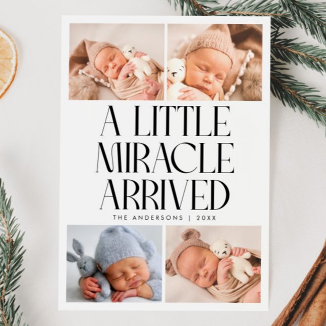 Faire-part Bold Little Miracle Christmas White Photo Birth  (Créateur téléchargé)