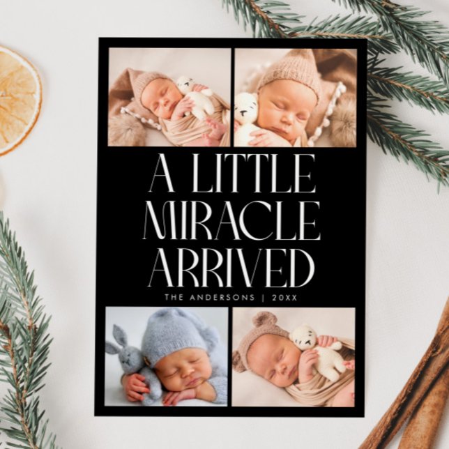 Faire-part Bold Little Miracle Xmas Black Photo Birth  (Créateur téléchargé)