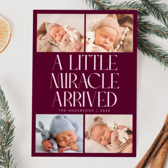 Faire-part Bold Little Miracle Xmas Cranberry Photo Birth  (Créateur téléchargé)