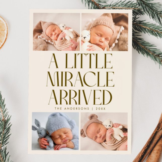 Faire-part Bold Little Miracle Xmas Cream Photo Birth  (Créateur téléchargé)