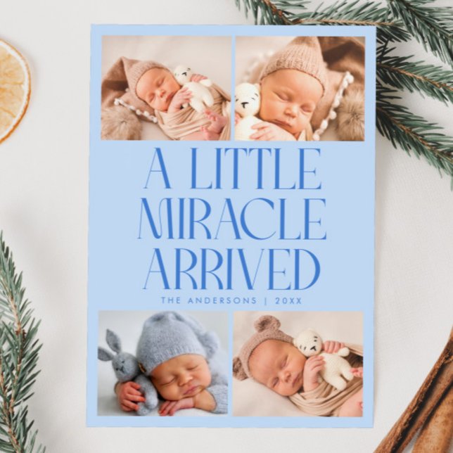 Faire-part Bold Little Miracle Xmas Icy Blue Photo Birth  (Créateur téléchargé)
