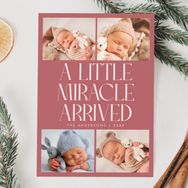 Faire-part Bold Little Miracle Xmas Pink Photo Birth  (Créateur téléchargé)