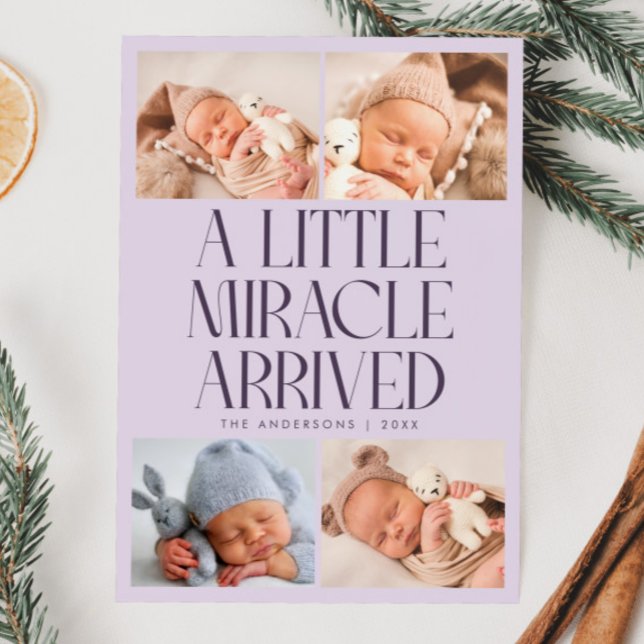 Faire-part Bold Little Miracle Xmas Purple Photo Birth  (Créateur téléchargé)