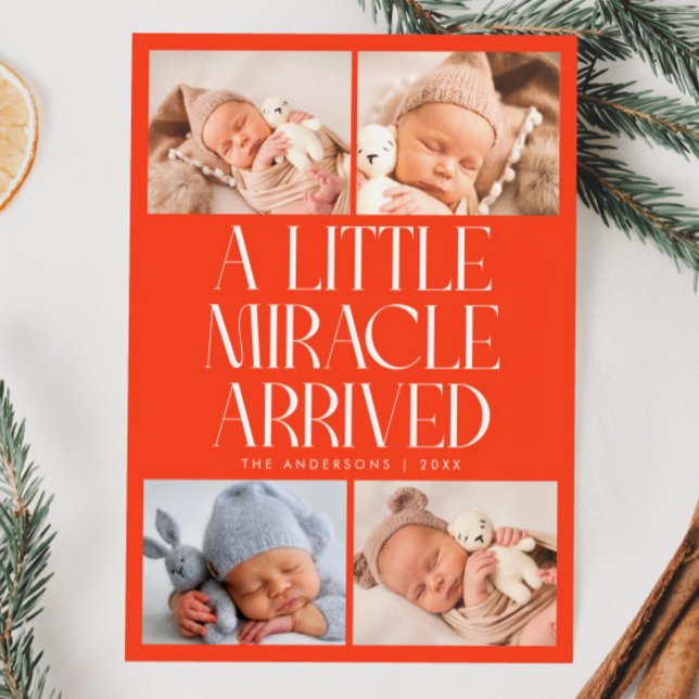 Faire-part Bold Little Miracle Xmas Red Photo Birth  (Créateur téléchargé)