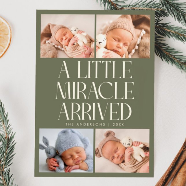 Faire-part Bold Little Miracle Xmas Sage Green Photo Birth  (Créateur téléchargé)