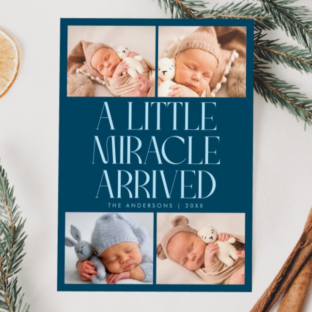 Faire-part Bold Little Miracle Xmas Teal Photo Birth  (Créateur téléchargé)