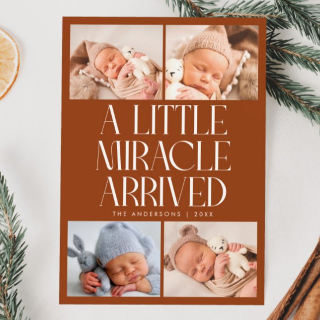Faire-part Bold Little Miracle Xmas Terracotta Photo Birth  (Créateur téléchargé)