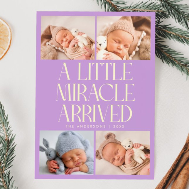 Faire-part Bold Little Miracle Xmas Wisteria Photo Birth  (Créateur téléchargé)
