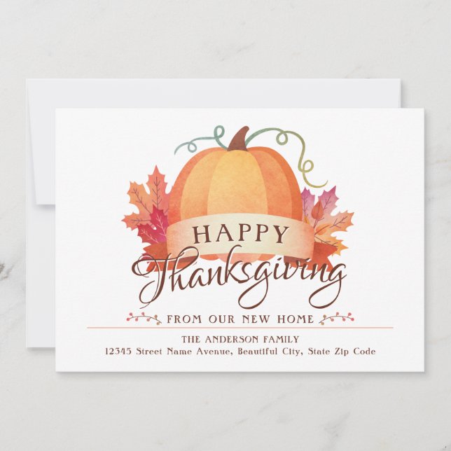 Faire-part Bon thanksgiving Nouvelle adresse Citrouille d'acc (Devant)
