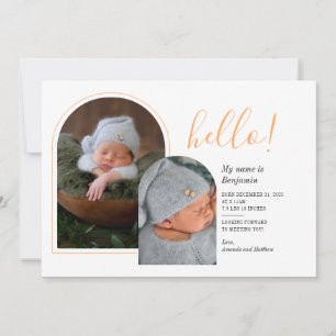Faire-part Bonjour 2 Photos Bébé Naissance Lettrée à la main
