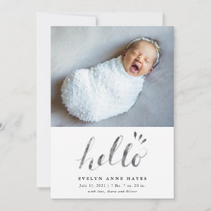 Faire-part Bonjour Aquarelle Script photo bébé naissance