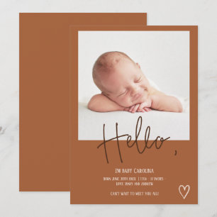 Faire-part Bonjour boho script coeur photo bébé mignon naissa
