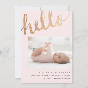 Faire-part Bonjour Gold et rose Script photo naissance