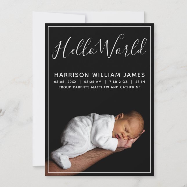 Faire-part Bonjour le monde photo naissance bébé (Devant)