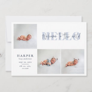 Faire-part Bonjour monde multiphoto moderne script géométriqu