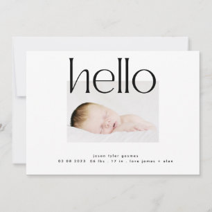 Faire-part bonjour noir gras moderne texte simple date de