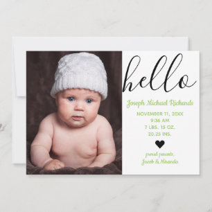 Faire-part Bonjour Script Photo Vert - Annonce de Naissance