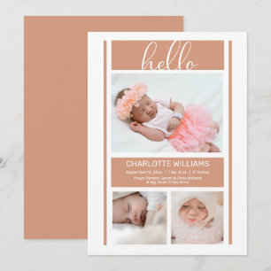 Faire-part Bonjour Simple Minimaliste Terracotta Baby Birth