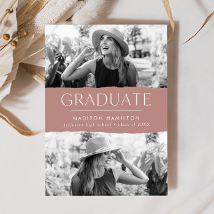 Faire-part Bord moderne Dusty rose 2 photo Graduation