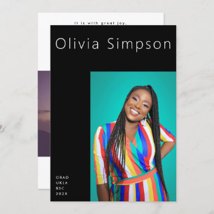 Faire-part Bordure moderne Simple Noir sur Noir Onyx Grad