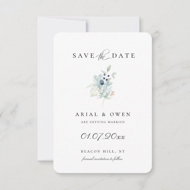 Faire-part Botanique D'Hiver Enregistrer La Date (Devant)