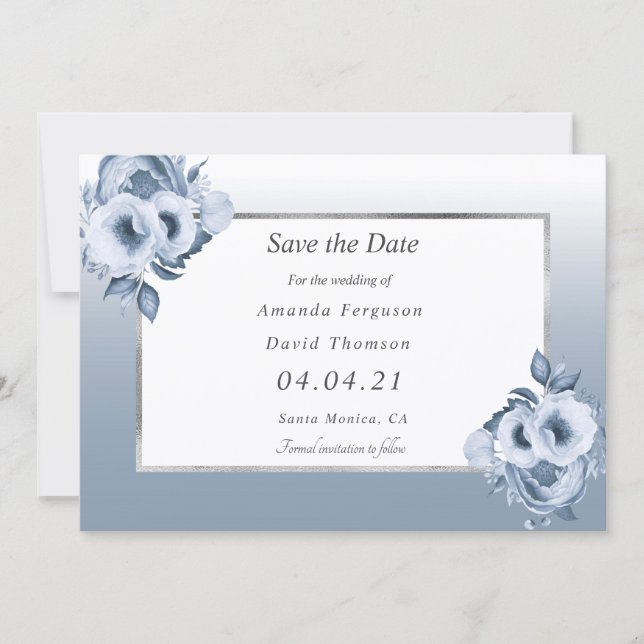 Faire-part Boucles de mariage bleu-Duché Enregistrer la date (Devant)