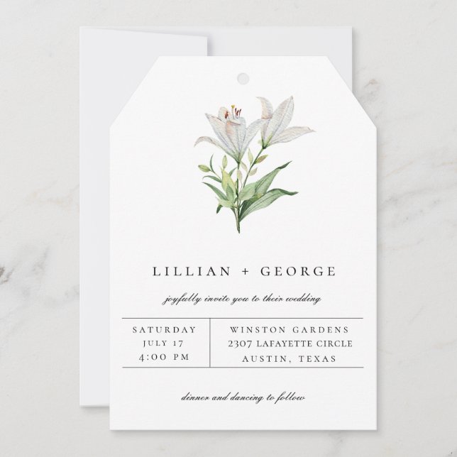 Faire-part Bouquet de fleurs de lys blancs modernes pour mari (Devant)
