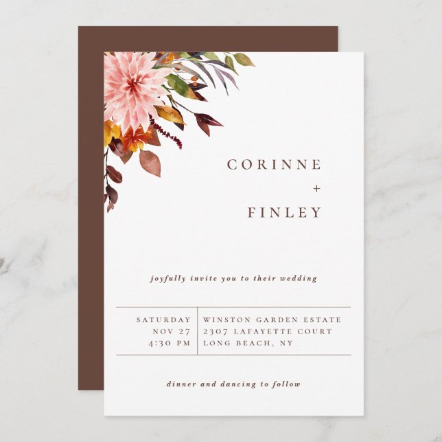 Faire-part Bouquet de mariage automnal rustique (Devant / Derrière)