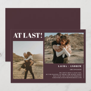 Faire-part Bourgogne minimaliste à dernier 2 photos fiançaill