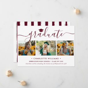 Faire-part Bourgogne Moderne Script Collage Photo 3 pour la R
