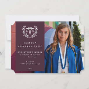 Faire-part Bourgogne + White Laurel Wreath Infirmière inscrit