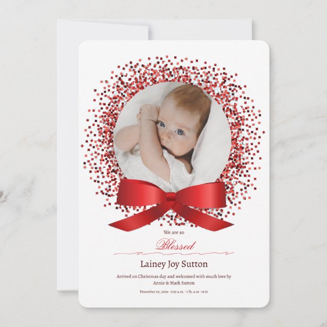 Faire-part Bow rouge photo Naissance Annou (Devant)