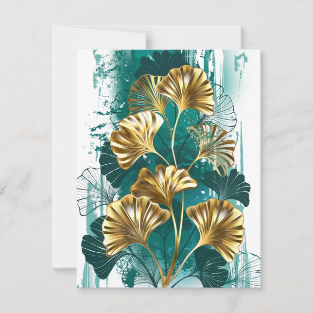 Faire-part Branch with Golden Leaves Ginko Biloba (Devant)