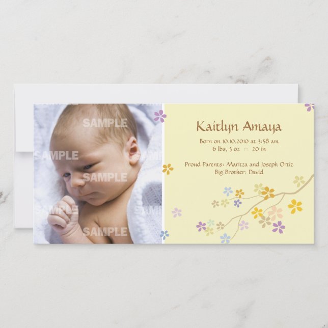 Faire-part Branche d'approche bébé (citron) (Devant)